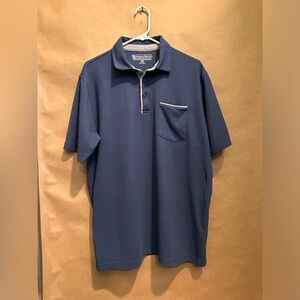 Pebble Beach Polo Golf Shirt Chest Pocket Dry Luxe Performance Mens Blue Size L